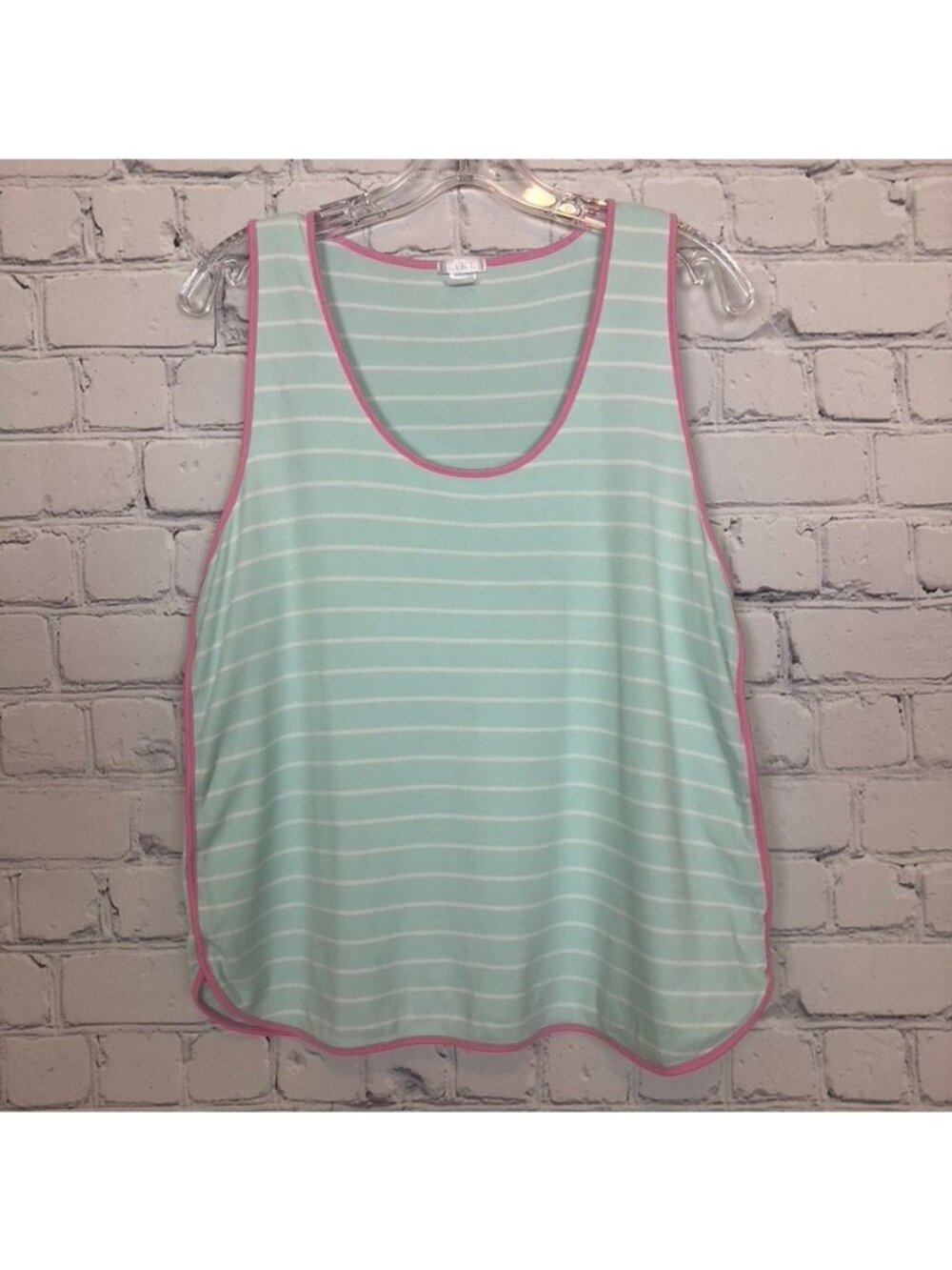 Lake Green White Stripe Pajama Top Sleeveless Size L Pima Cotton